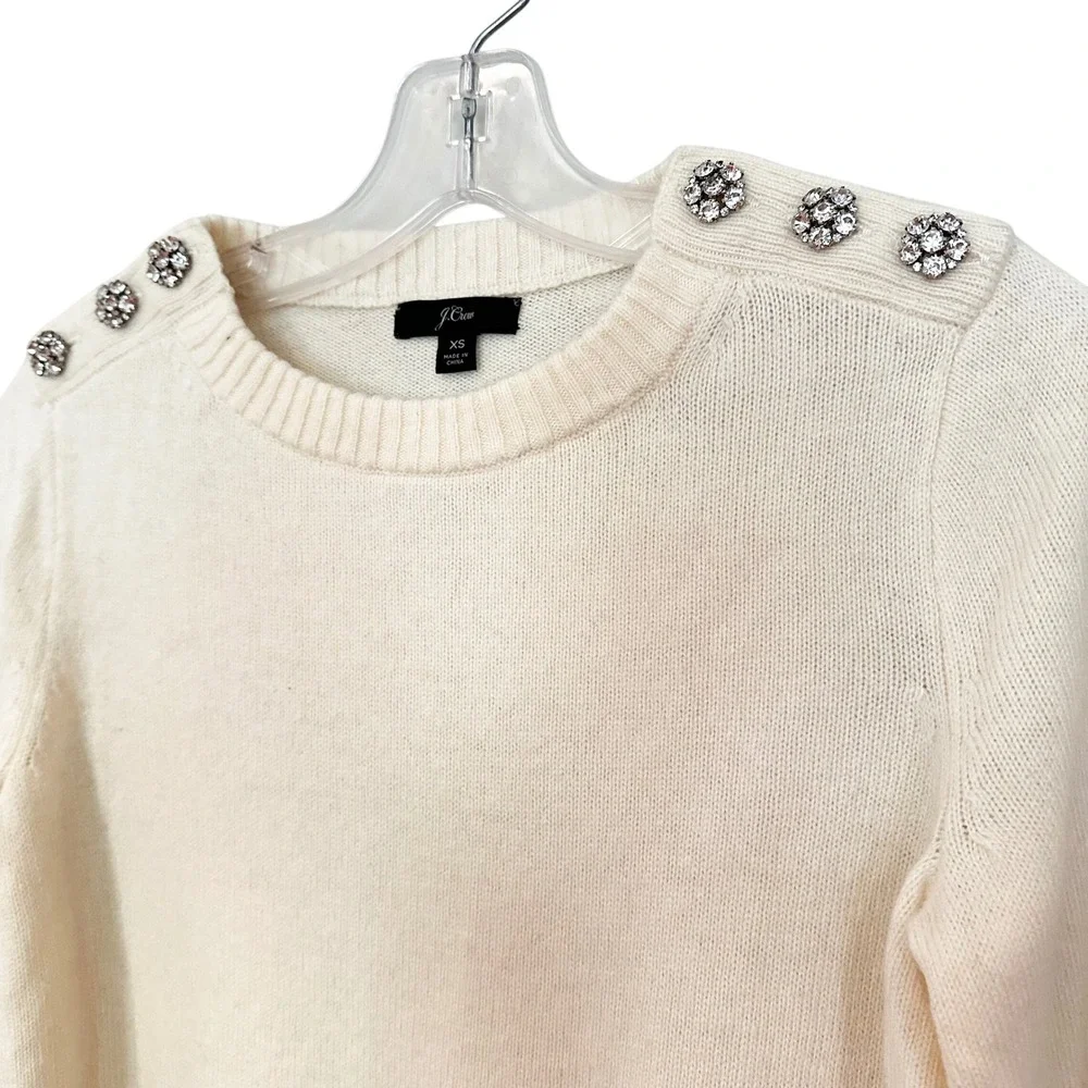 J. Crew Jeweled Buttons Wool Sweater Women's‎ XS Cream Christmas Holiday